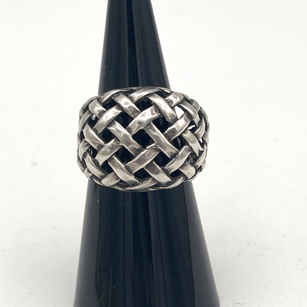 925 Sterling Silver Vintage Wicker Weave Dome Ring Size 6